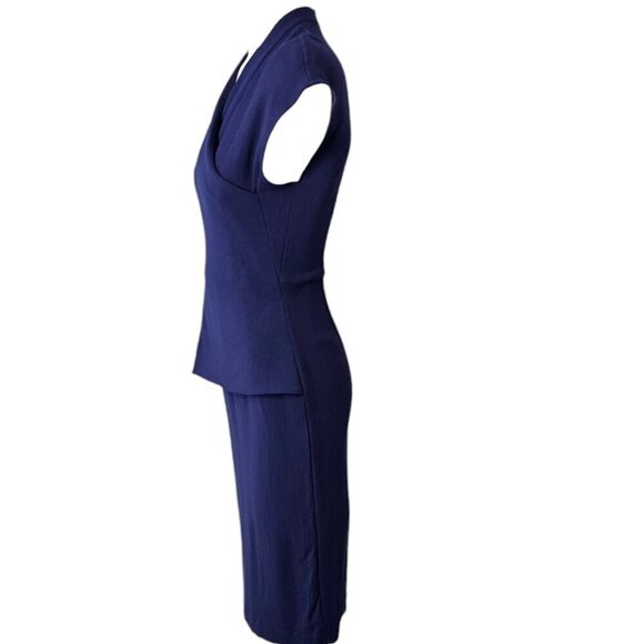 M.M. LaFleur Womens Drape Front Crossover Pencil Dress Blue Size 0 Stretch - Picture 3 of 8